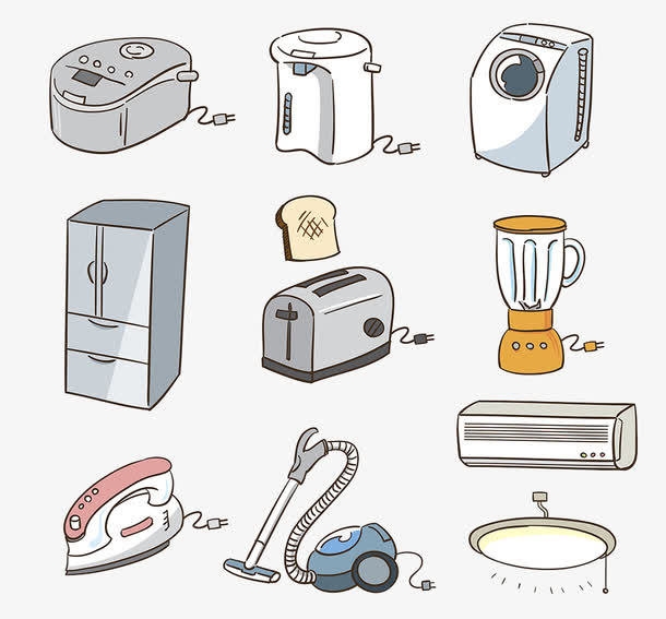 卡通插畫家電與印刷機械的創意融合